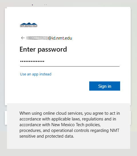 Entra password window
