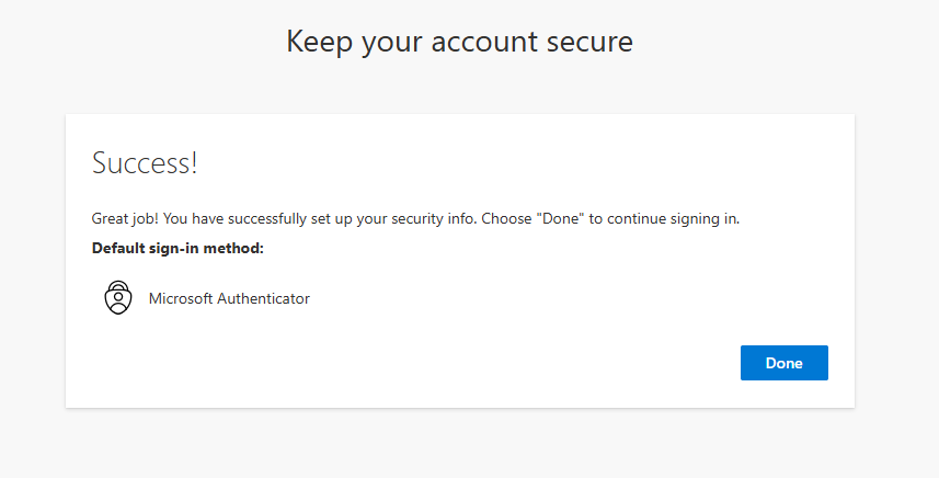 MS Authenticator Success Message