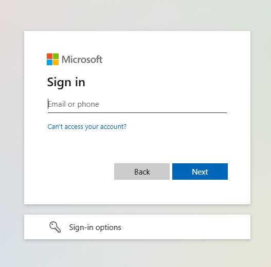 Microsoft Login window