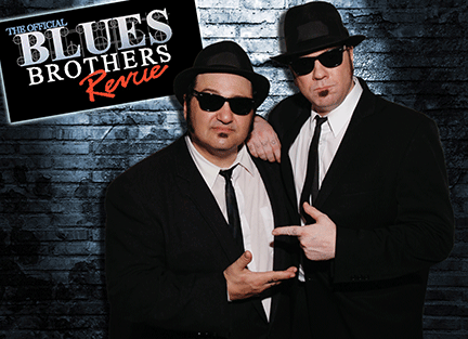 Kieron Lafferty and Wayne Catania in a publicity shot dressed as Elwood and Jake Blues
