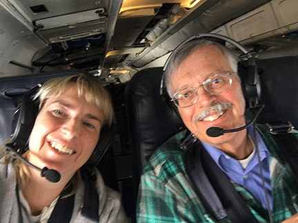 Fuchs-Stone and Raymond aboard a flight during a past campaign