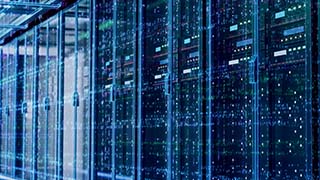 Server room or server computers with data hud.3d rendering