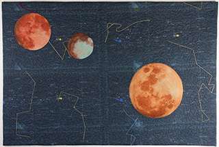Artists rendering of three moons in a dark sky