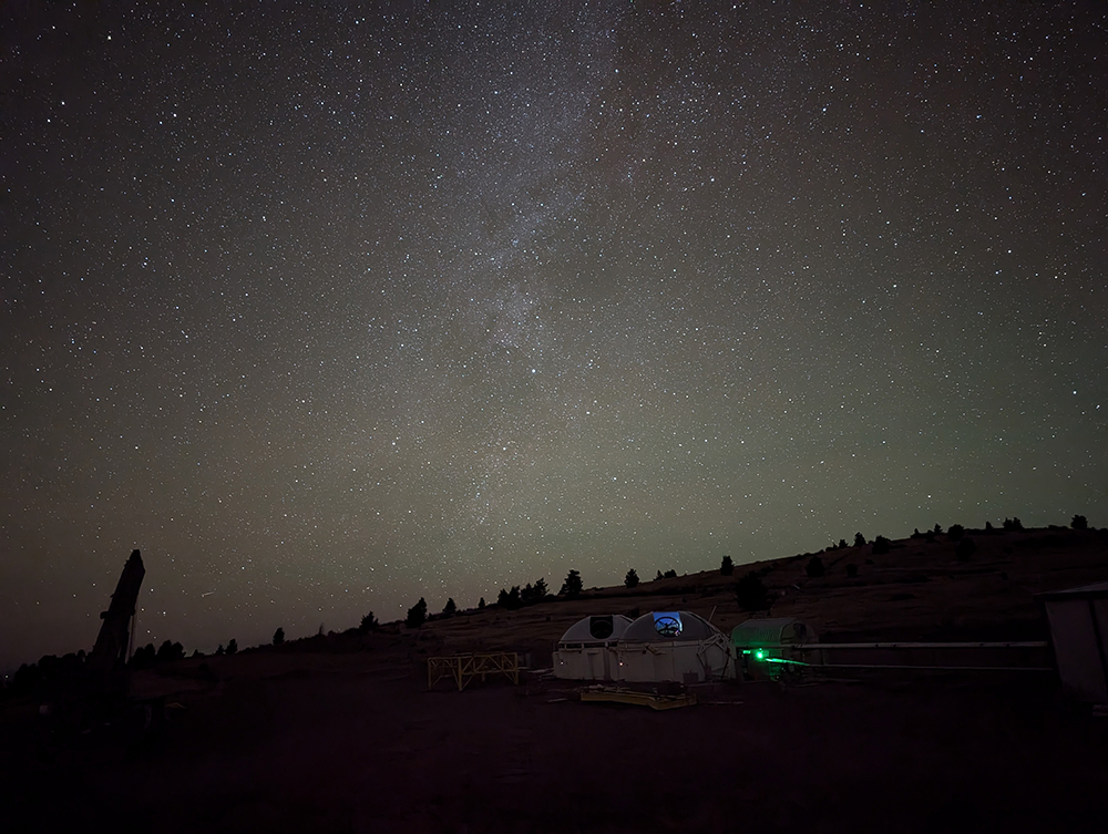 The first two MROI telescopes on the array are ready for observing. The Milky Way is seen in the background and it's full of stars just waiting to be observed. (Photo Credit: Chris Salcido (MROI))