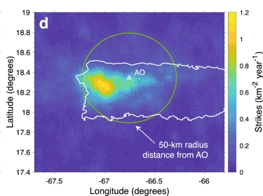 map of lightning strike cluster in Puerto Rico