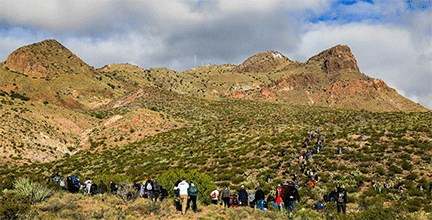 The view of the 'M' as students begin their hike up the mountain