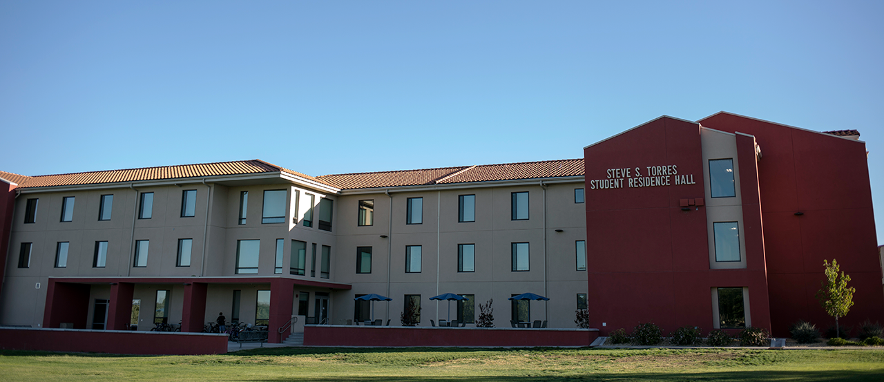 Exterior photo of Torres Residence Hall.