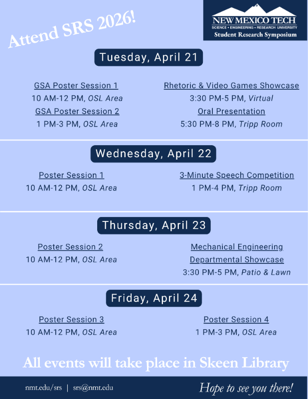 SRS 2026 Schedule Schedule of all events SRS 2026